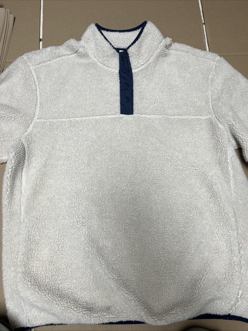 Lake Trail Men's XL Ivory/Blue Trim Fleece Pullover Sweatshirt Mock Neck